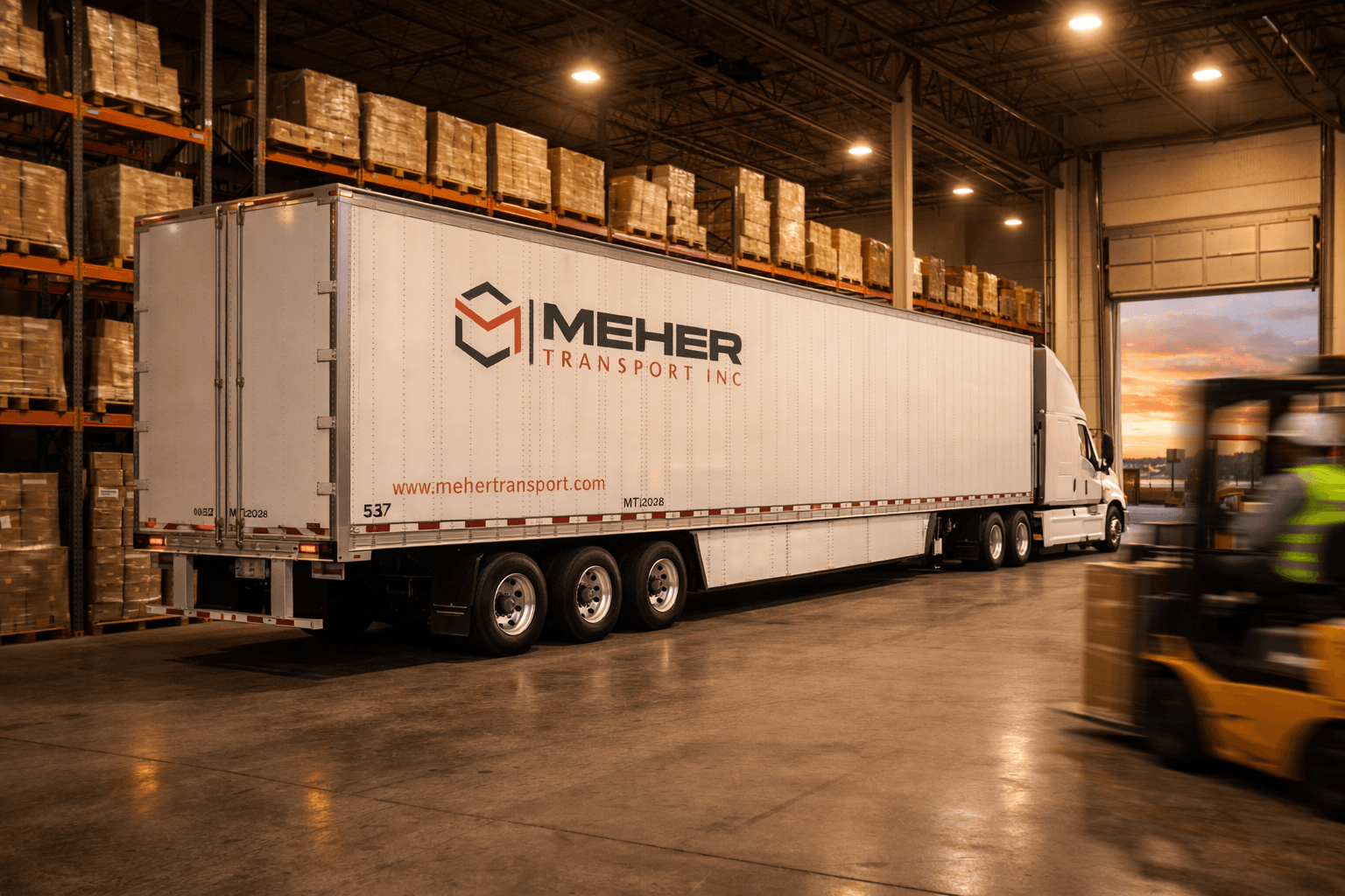 Meher Transport truck at loading dock